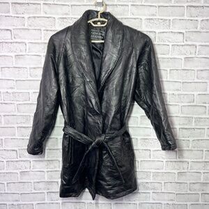 NWOT |•NAVARRE LEATHER COMPANY•| Italian Leather Patchwork Belted Jacket Size L